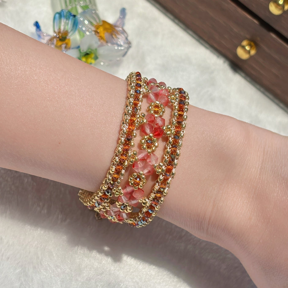 Peach Blossom Window Grille Bracelet | 4-Hour Handwoven TOHO Bead Jewelry