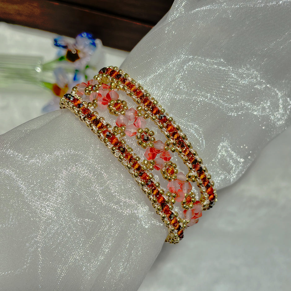 Peach Blossom Window Grille Bracelet | 4-Hour Handwoven TOHO Bead Jewelry