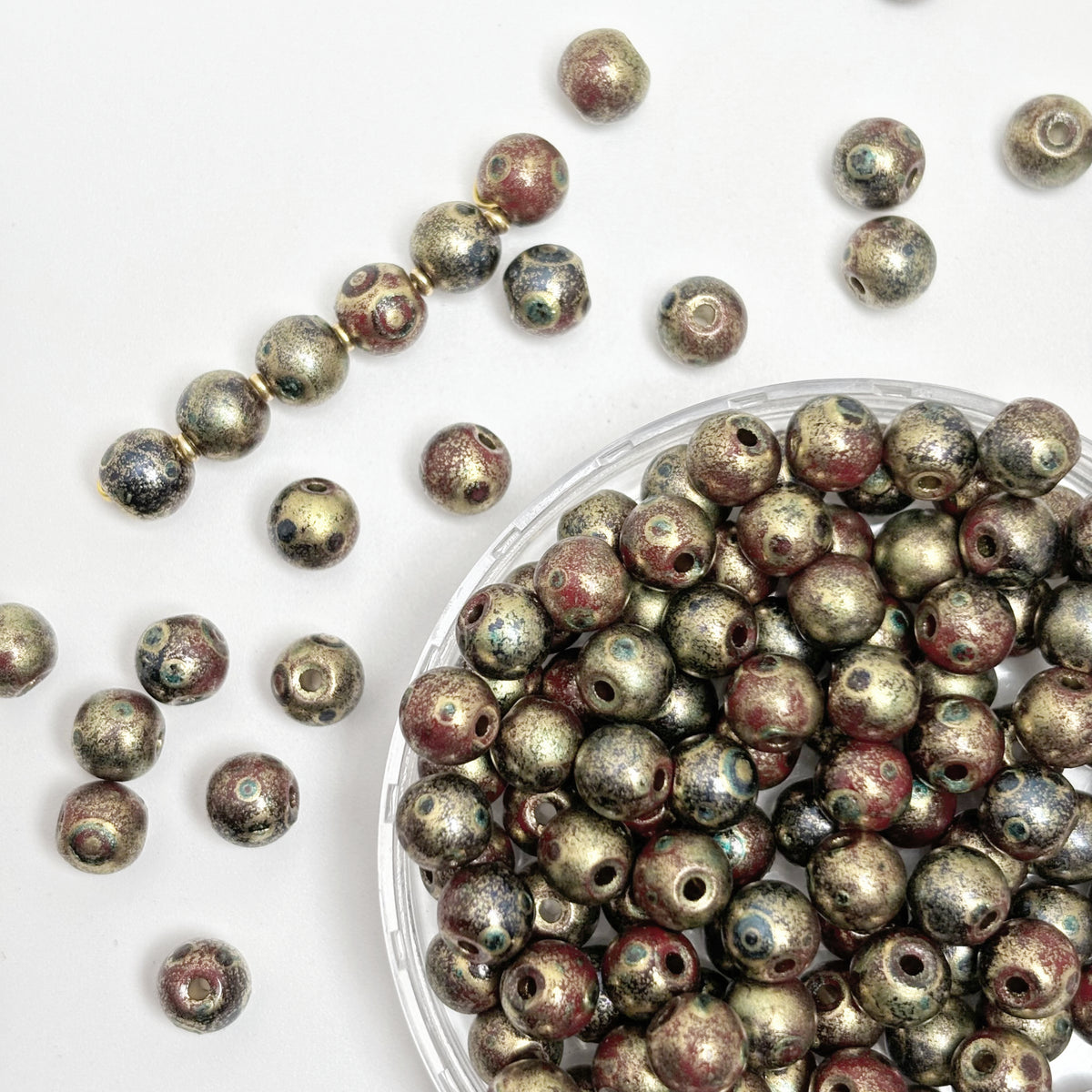 (P16) Picasso 6mm Glass  Round beads-Vintage Style Pearly Beads For DIY Jewelry Making