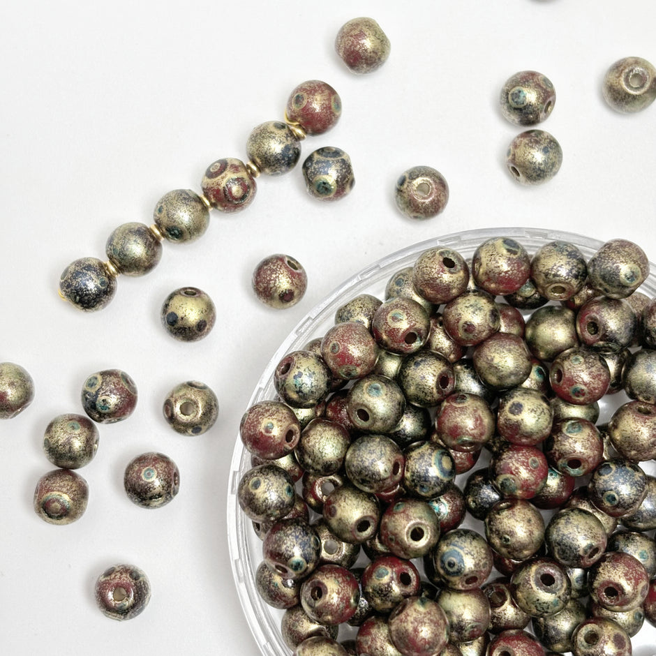 (P16) Picasso 6mm Glass  Round beads-Vintage Style Pearly Beads For DIY Jewelry Making