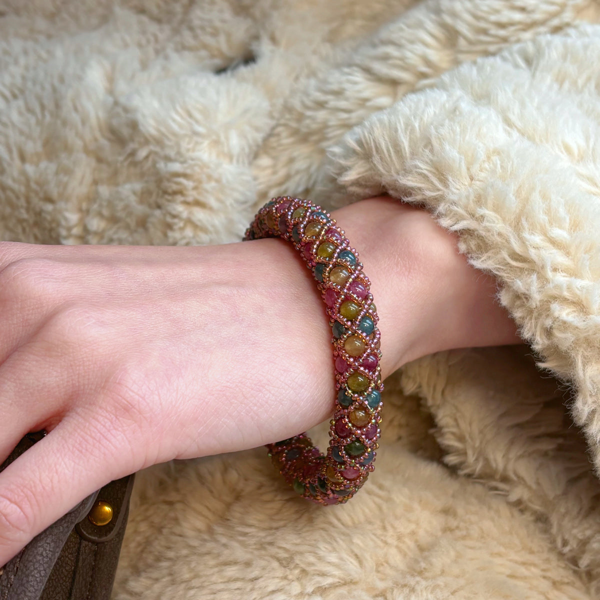 Artisan Tourmaline Bangle - Miyuki Seed Bead Handwoven Bracelet with Exclusive Original Colorway