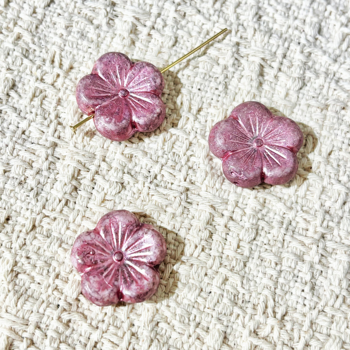 Czech Glass Hibiscus Flower Beads - 21mm Carved Floral Loose Beads for DIY Jewelry Making