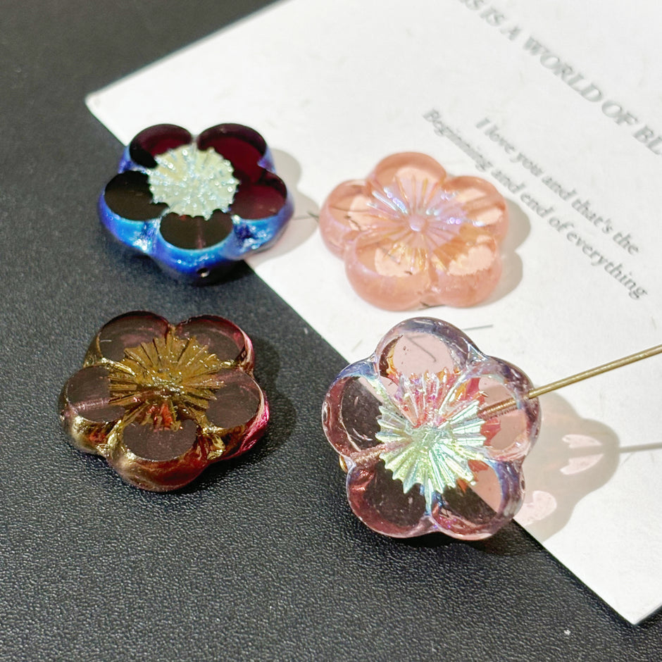 21mm Czech Glass Faceted 5-Petal Hibiscus Blossom Loose Beads