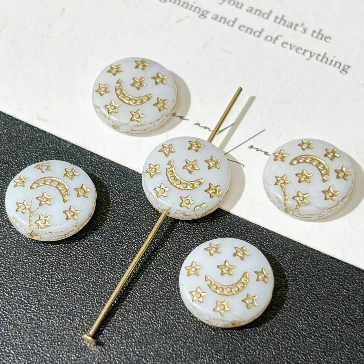 13mm Czech Glass Celestial Star & Moon Coin Beads - Flat Round Loose Beads for DIY Jewelry