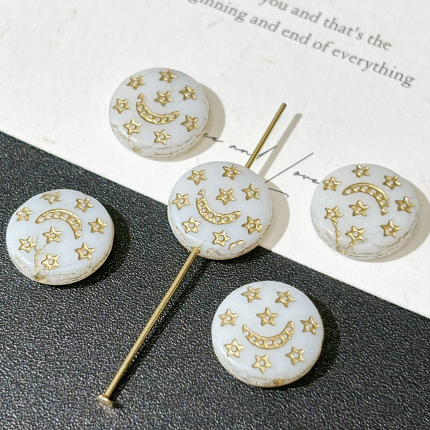 13mm Czech Glass Celestial Star & Moon Coin Beads - Flat Round Loose Beads for DIY Jewelry
