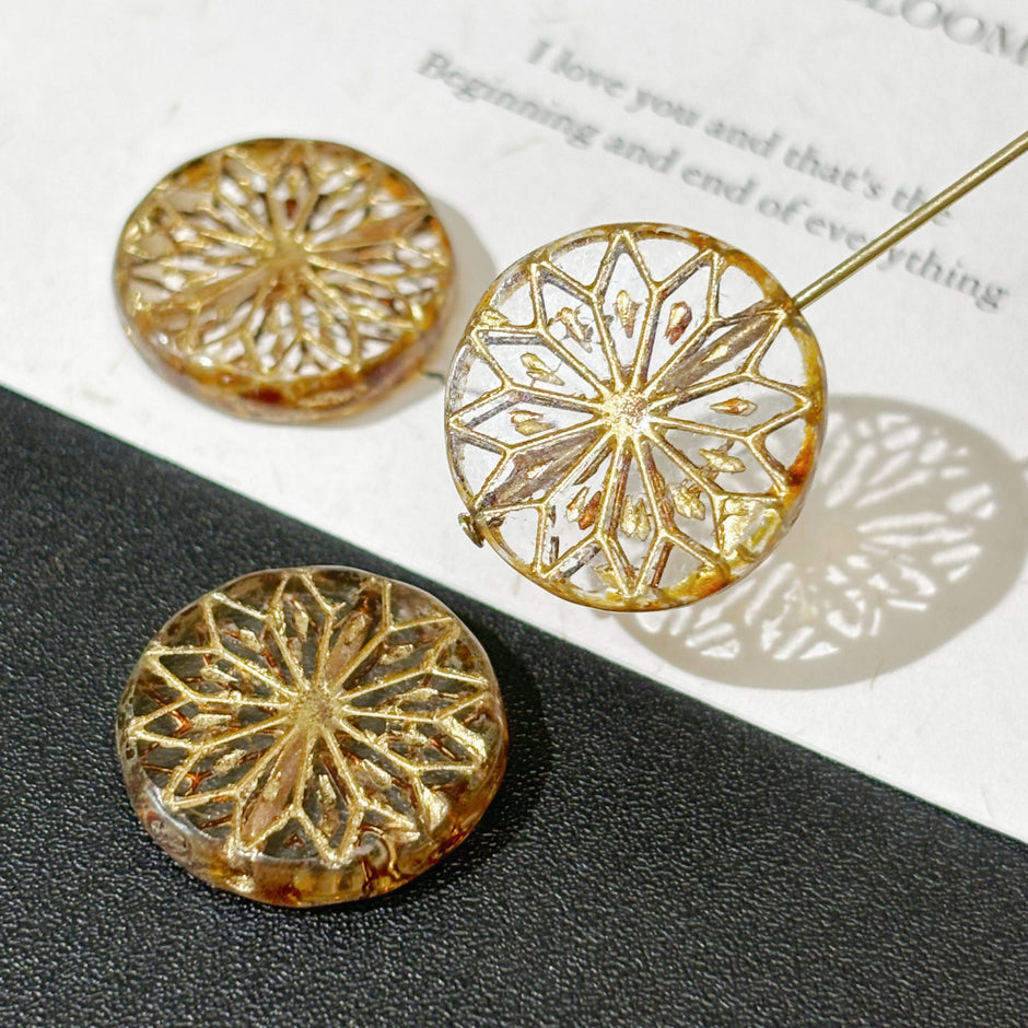 18mm Czech Glass Origami Flower Coin Beads - Geometric Floral Round Loose Beads for DIY Jewelry