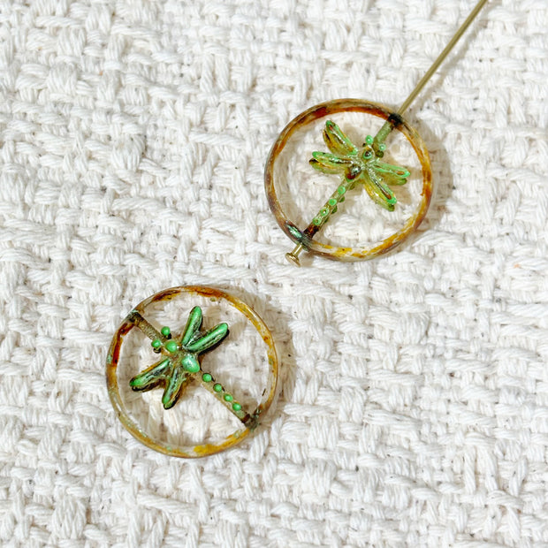 18mm Czech Glass Dragonfly Coin Beads - Vintage Round Loose Beads for DIY Bracelet & Jewelry