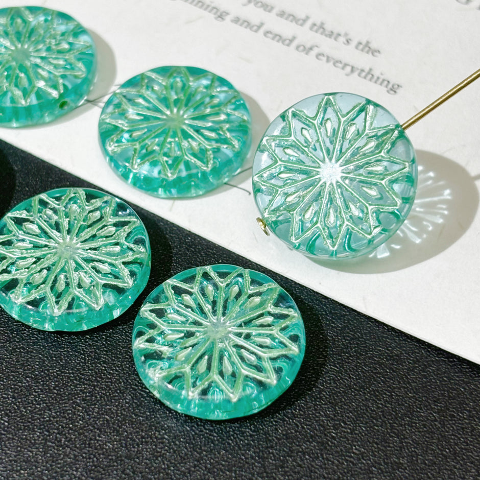 18mm Czech Glass Origami Flower Coin Beads - Geometric Floral Round Loose Beads for DIY Jewelry
