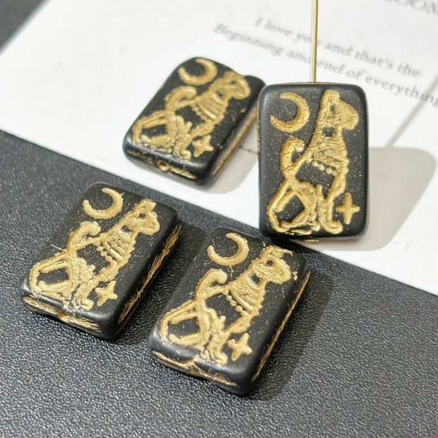 14x20mm Egyptian Cat Goddess Czech Glass Beads - Vintage Rectangle Bastet Loose Beads for DIY Bracelets & Jewelry
