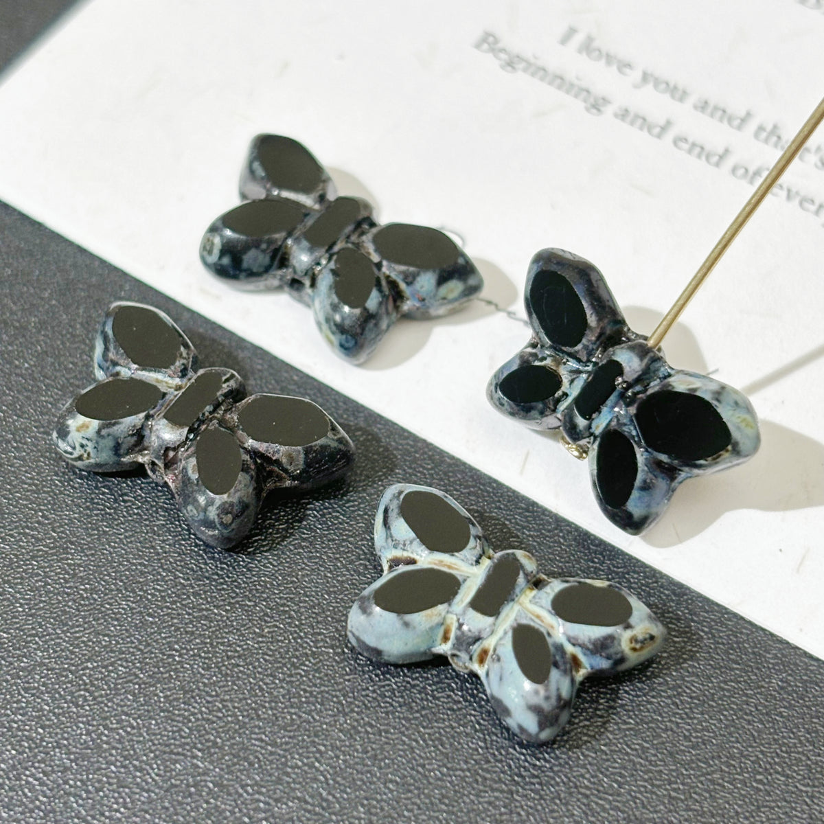20*12mm Czech Glass Butterfly Beads - Vertically Drilled Loose Floral Animal Beads for DIY Jewelry