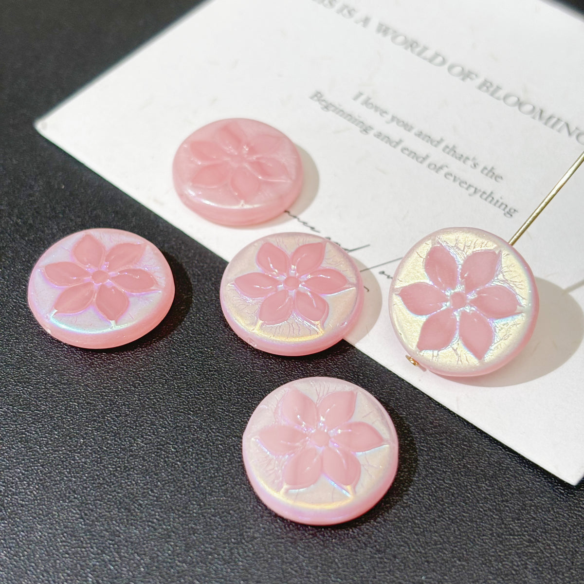 18mm Vintage Czech Glass Cherry Blossom Coin Beads