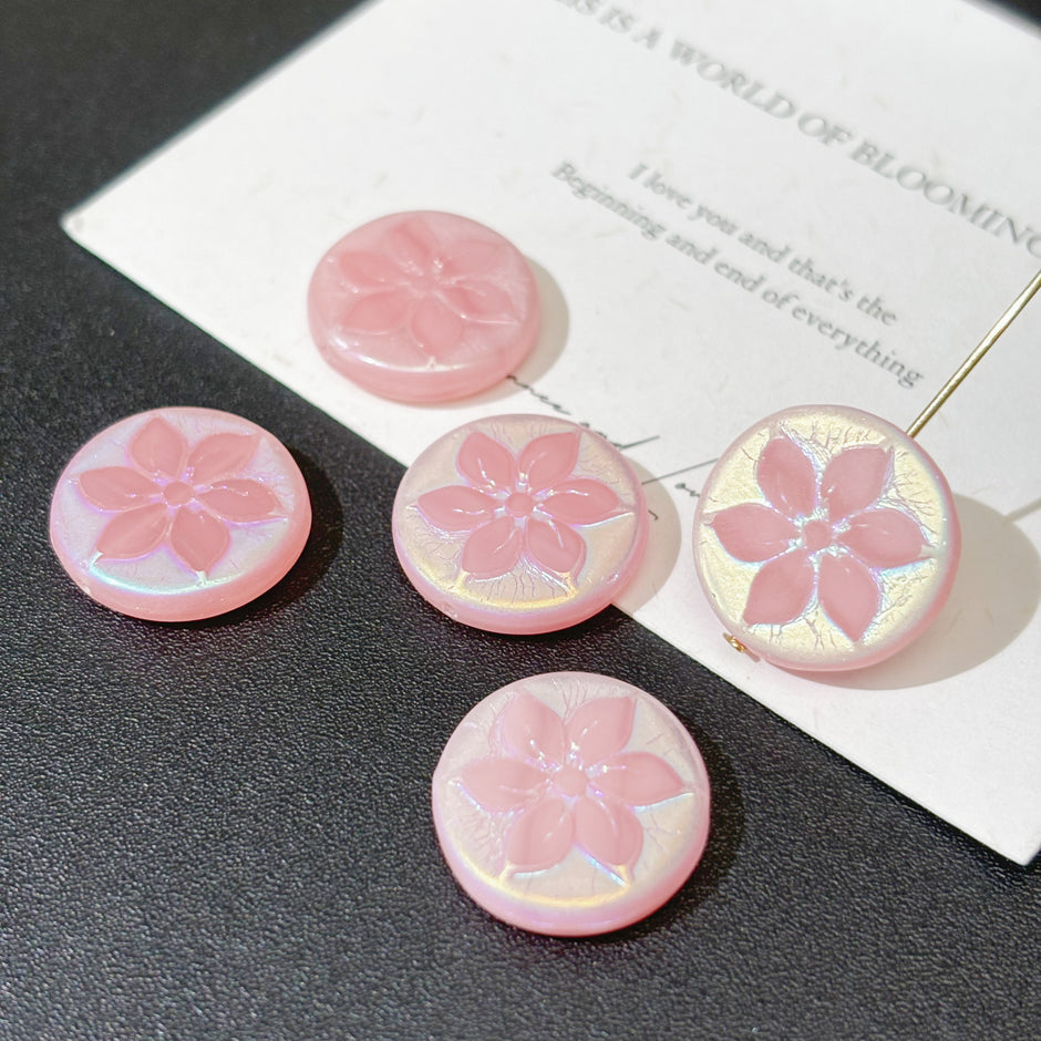 18mm Vintage Czech Glass Cherry Blossom Coin Beads