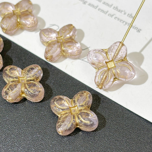 17mm Translucent Czech Glass Four-Leaf Clover Beads 1pc- Cross Flower Loose Focal Beads for DIY Jewelry & Necklaces