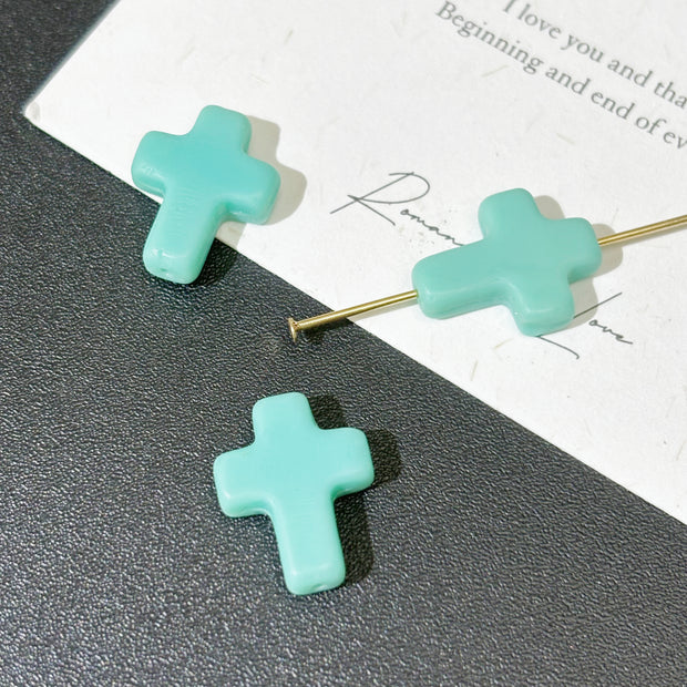 18x14mm Vintage Gothic Cross Czech Glass Beads - Assorted Color Spiritual Loose Beads for DIY Necklaces & Bracelets