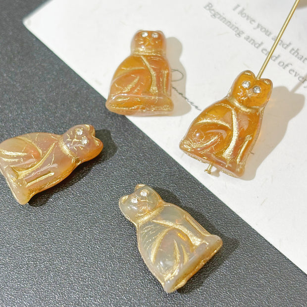 Vintage Czech Glass Cat Beads - Vertically Drilled Kitty Loose Beads for DIY Jewelry Making