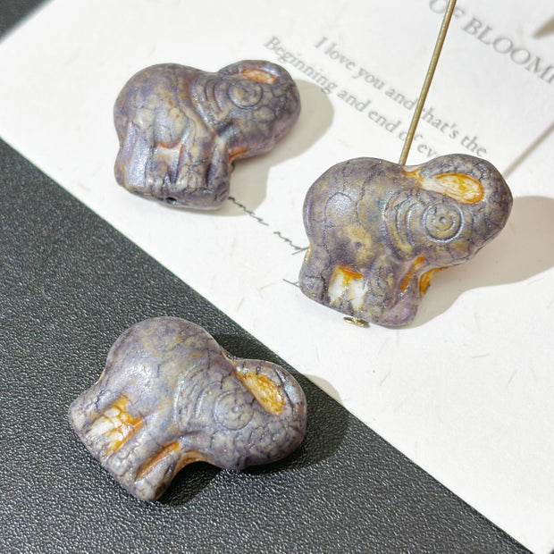20x23mm Vintage Czech Glass Elephant Beads - Multicolor 3D Animal Loose Beads for DIY Jewelry