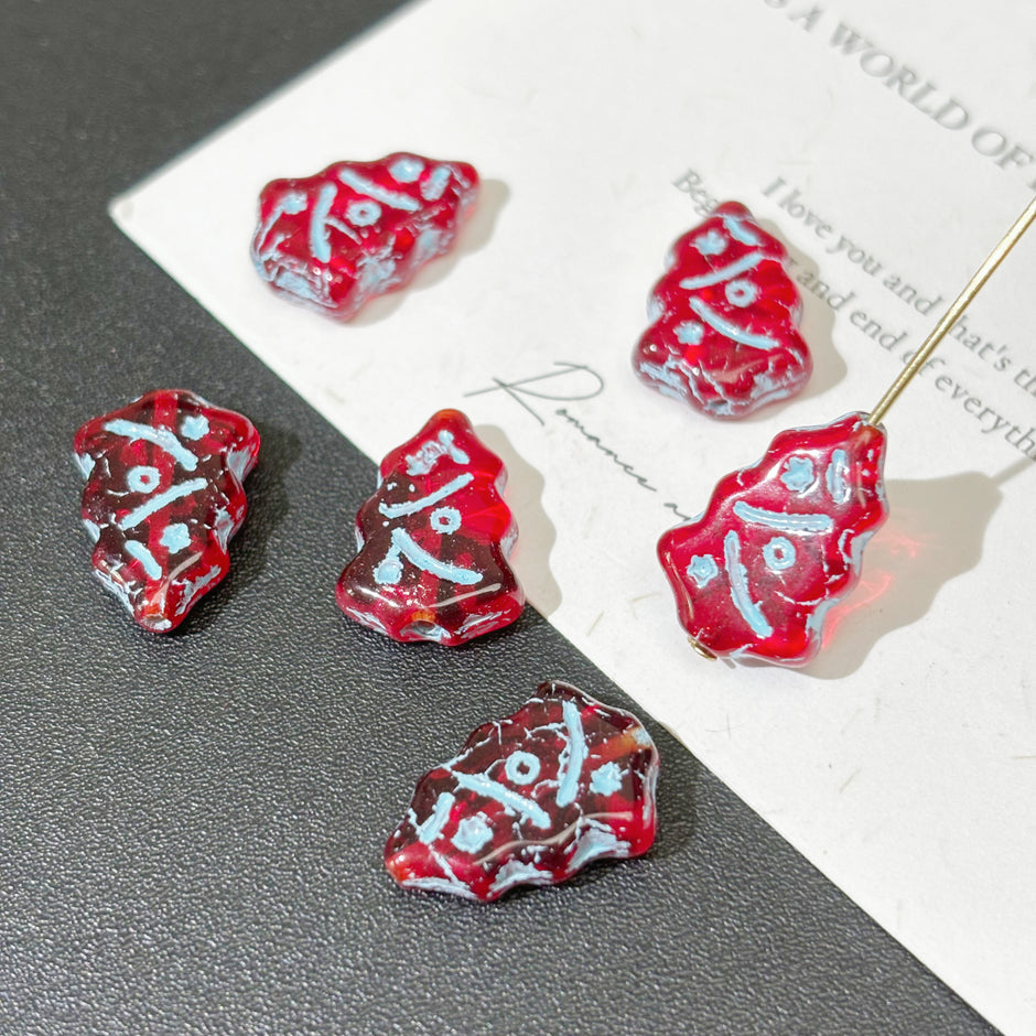 17*12mm Czech Glass Christmas Tree Beads - Vertically Drilled Holiday Loose Beads for DIY Jewelry