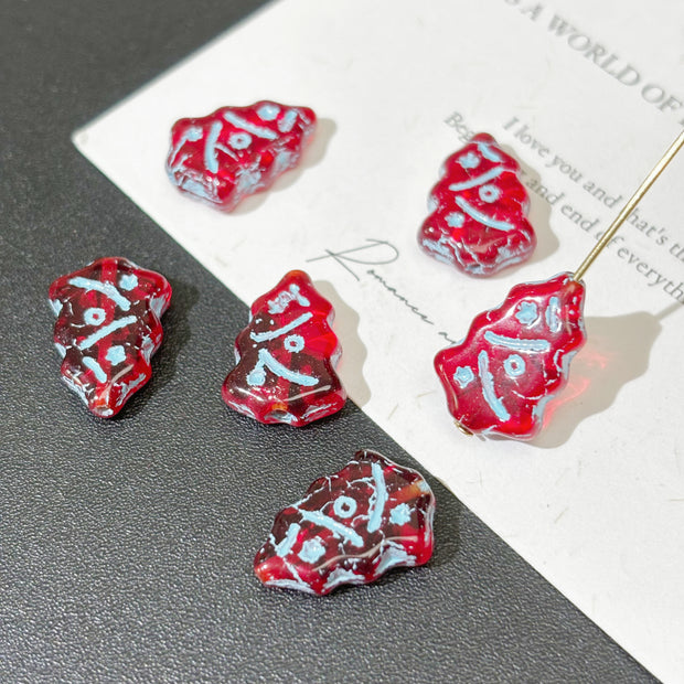 17*12mm Czech Glass Christmas Tree Beads - Vertically Drilled Holiday Loose Beads for DIY Jewelry