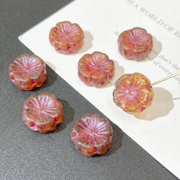 14mm Hawaiian Hibiscus Flower Czech Glass Beads - Pressed Floral Loose Focal Beads for DIY Jewelry