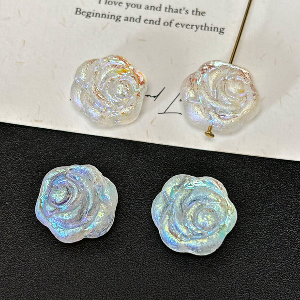 18mm Etched Czech Glass Rose Flower Beads - Vintage Carved Loose Focal Beads for DIY Jewelry