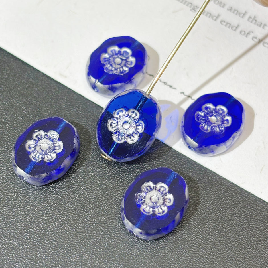 14x11mm Faceted Czech Glass Seal Flower Beads - Table Cut Floral Plaque Loose Beads for DIY Jewelry