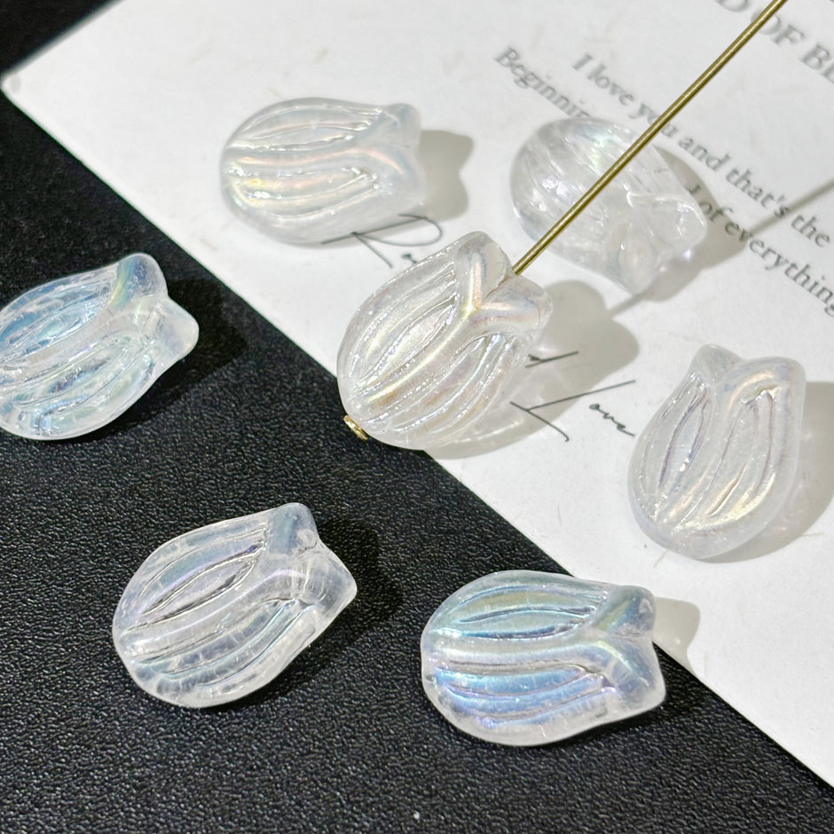 16x11mm Crystal Clear Czech Glass Tulip Beads - Translucent Loose Floral Focal Beads for DIY Jewelry