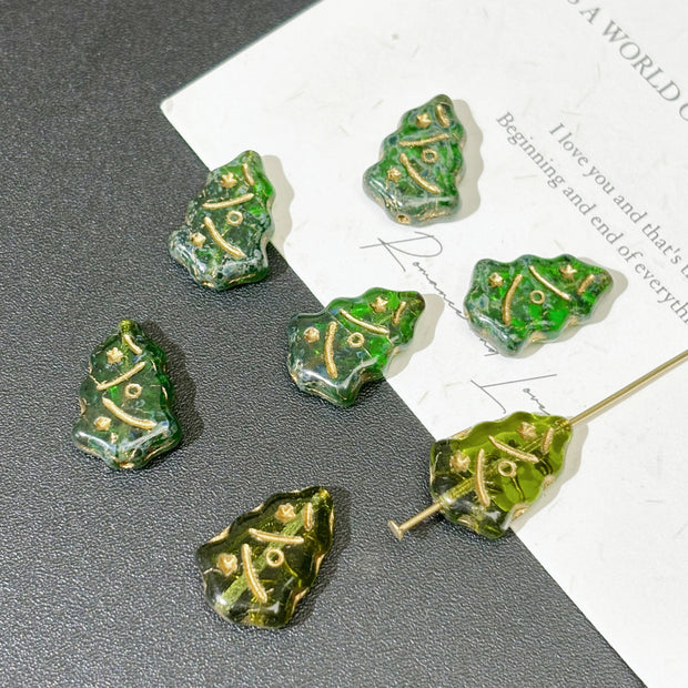 17*12mm Czech Glass Christmas Tree Beads - Vertically Drilled Holiday Loose Beads for DIY Jewelry
