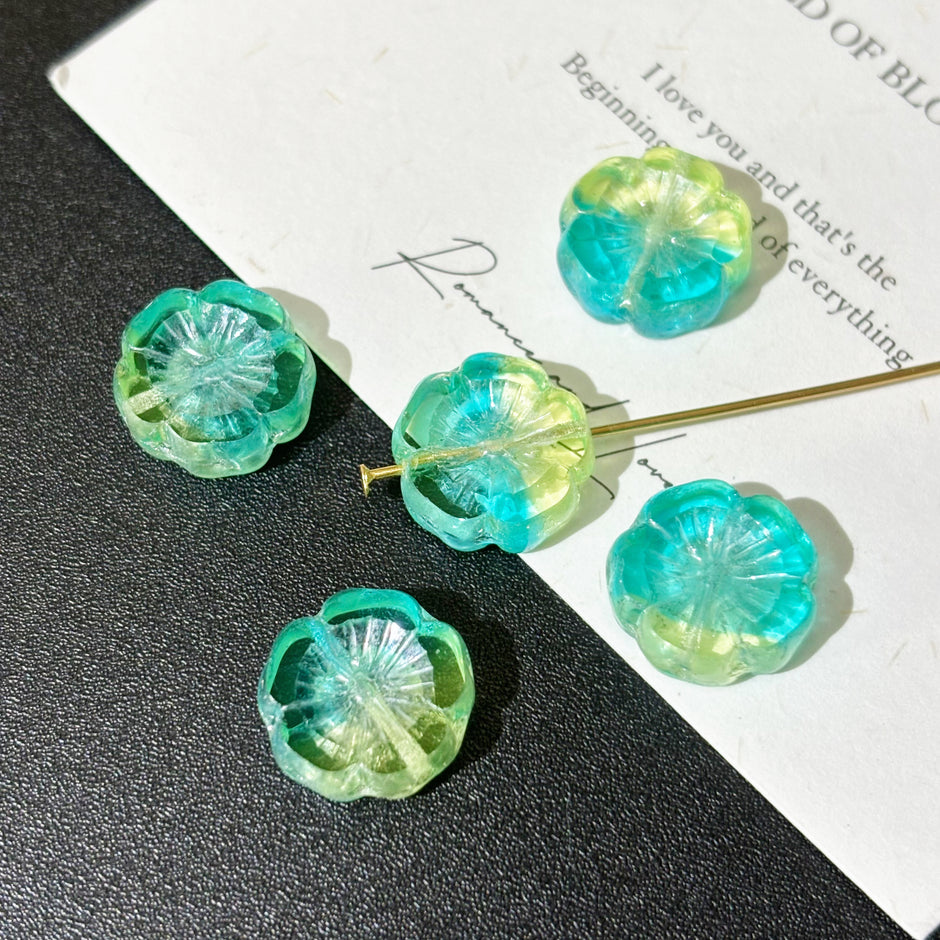 14mm Hawaiian Hibiscus Flower Czech Glass Beads - Pressed Floral Loose Focal Beads for DIY Jewelry