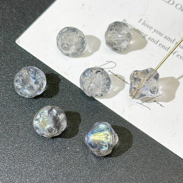 11mm Czech Glass Textured Bicone Beads - Clear Shiny Grey