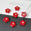 11mm Red Czech Glass Flower Beads with Gold Center 2pc- Pressed Floral Loose Beads for DIY Jewelry