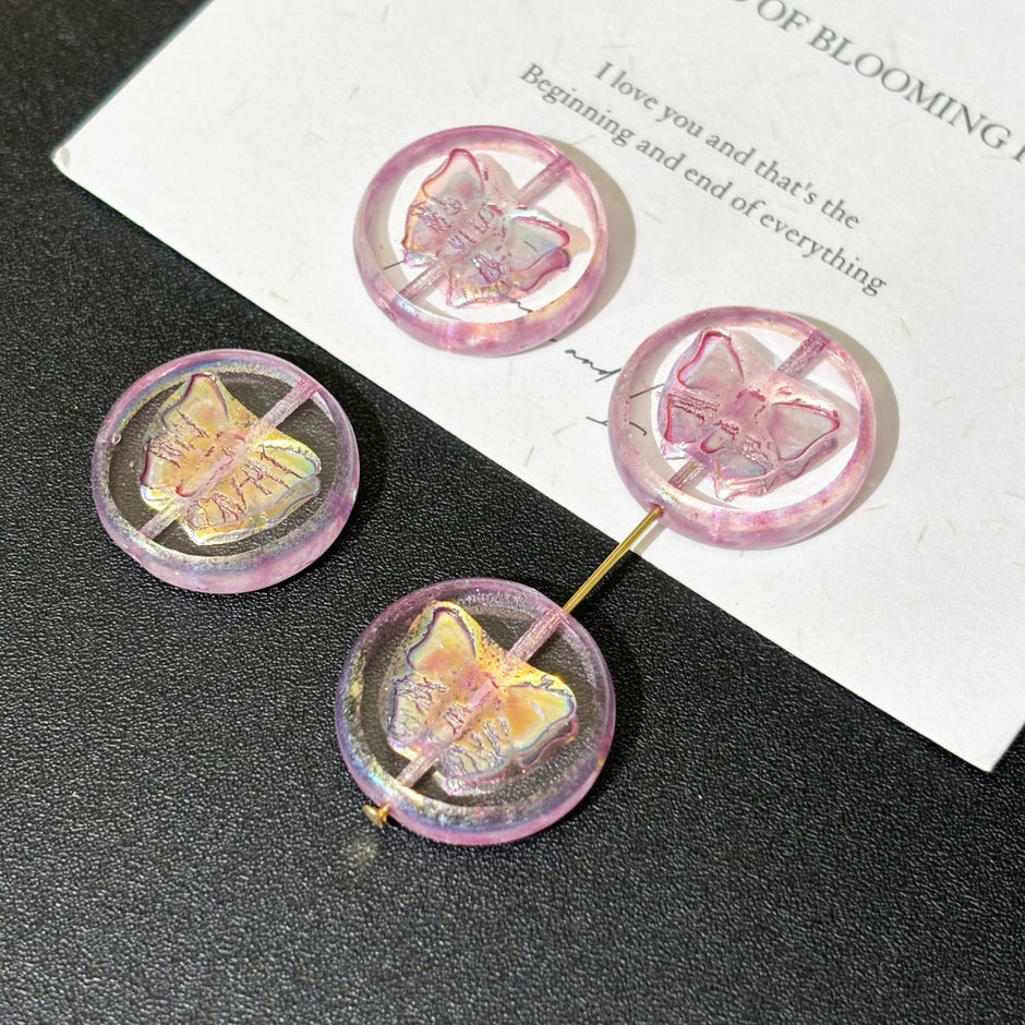 20mm Vintage Czech Glass Butterfly Coin Beads - Round Loose Focal Beads for DIY Jewelry