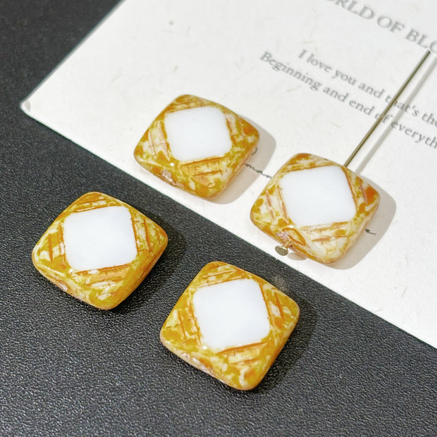 15x15mm Diamond Rhombus Czech Glass Beads - Straight-Drilled Geometric Loose Beads for DIY Jewelry