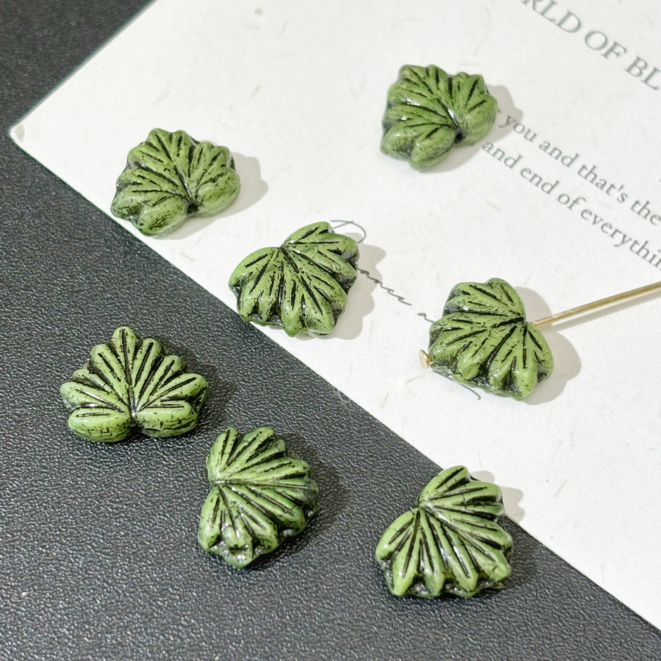 13x11mm Vintage Maple Leaf Czech Glass Beads - Autumn Botanical Loose Beads for DIY Necklaces & Bracelets