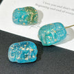 Czech Glass Blue Flecks Beads - Speckled Blue Loose Beads with Metallic Flecks for DIY Jewelry