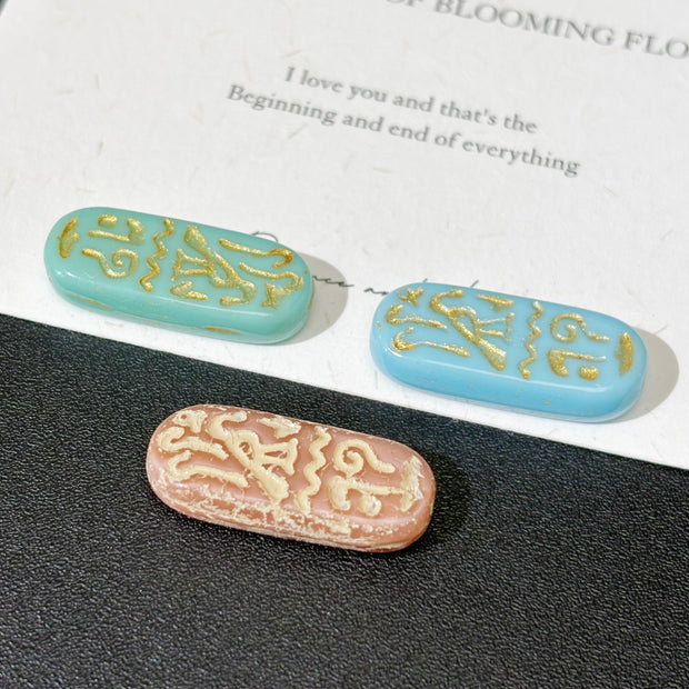 25x10mm Vintage Czech Glass Egyptian Cartouche Beads - Multicolor Loose Focal Beads for DIY Jewelry