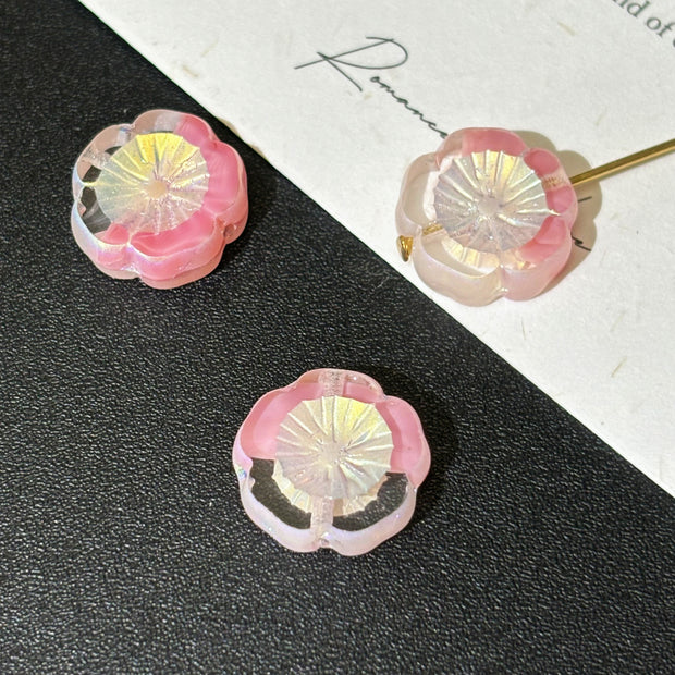14mm Cutting Faceted Czech Glass Hawaiian Flower Beads - Carved Hibiscus Loose Beads for DIY Jewelry