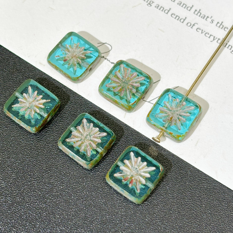 10mm Czech Glass Starburst Beads - Celestial Carved Loose Focal Beads for DIY Jewelry Making