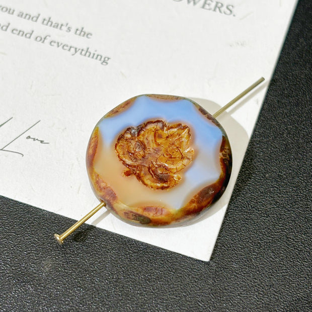 23mm Czech Glass Carved Grape Leaf Coin Beads