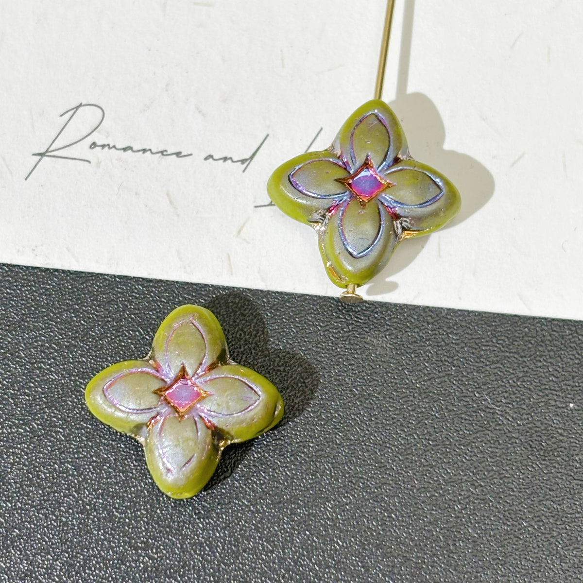 14mm Czech Glass Four-Leaf Clover Beads - Lucky Cross Flower Loose Beads for DIY Necklaces & Bracelets
