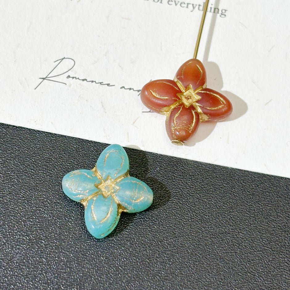 14mm Czech Glass Four-Leaf Clover Beads - Lucky Cross Flower Loose Beads for DIY Necklaces & Bracelets