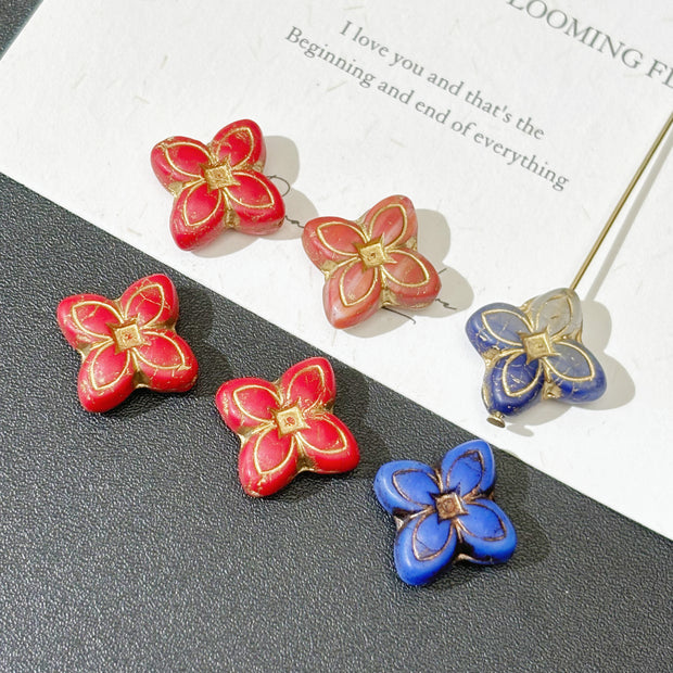 14mm Czech Glass Four-Leaf Clover Beads - Lucky Cross Flower Loose Beads for DIY Necklaces & Bracelets