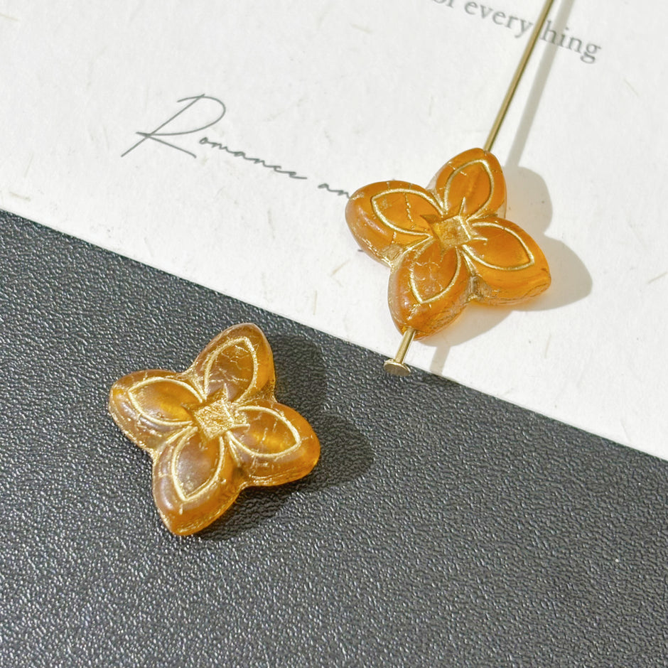 14mm Czech Glass Four-Leaf Clover Beads - Lucky Cross Flower Loose Beads for DIY Necklaces & Bracelets