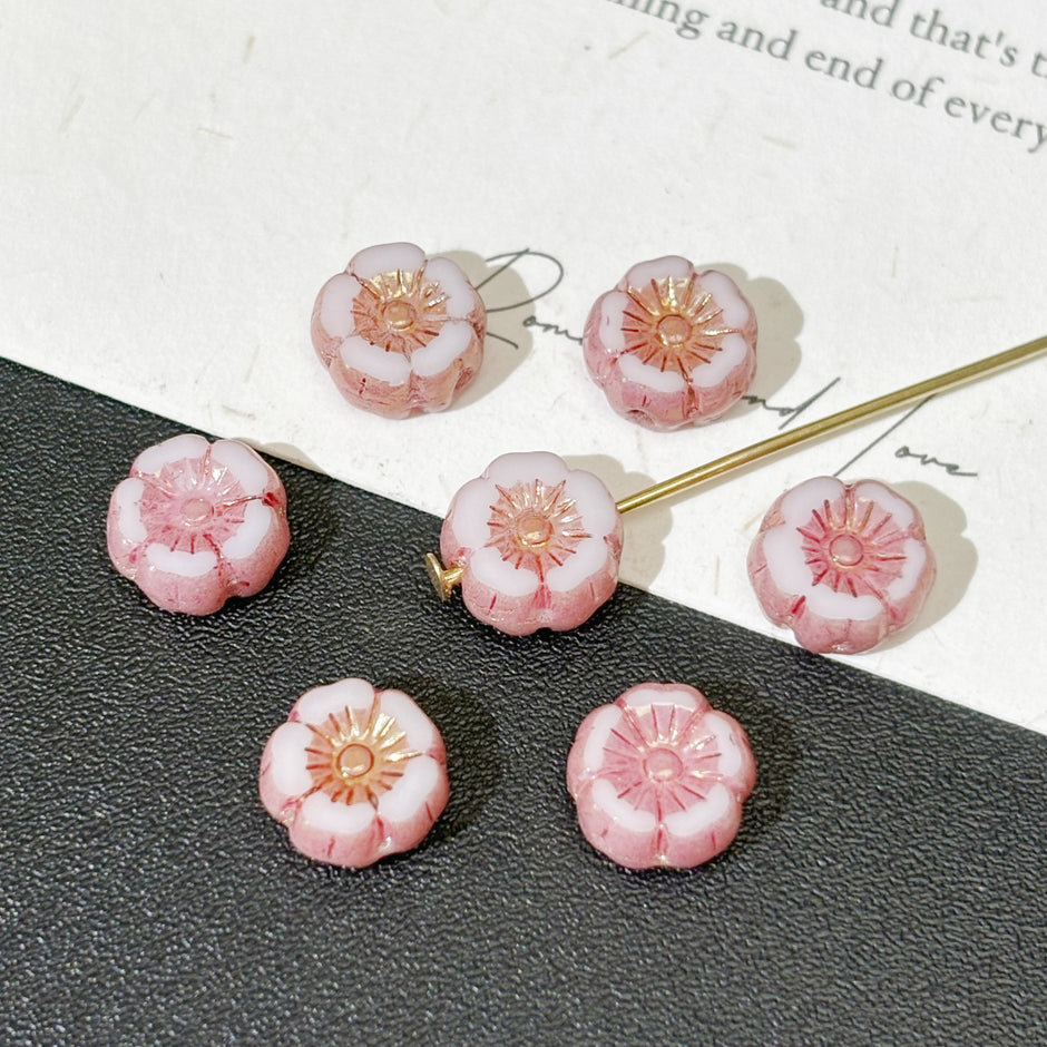 Miulti Czech Glass Hibiscus Flower Beads Assortment - Assorted Sizes & Floral Motifs Loose Beads for DIY Jewelry