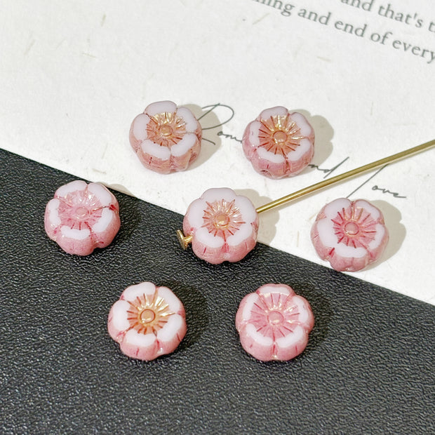 Miulti Czech Glass Hibiscus Flower Beads Assortment - Assorted Sizes & Floral Motifs Loose Beads for DIY Jewelry