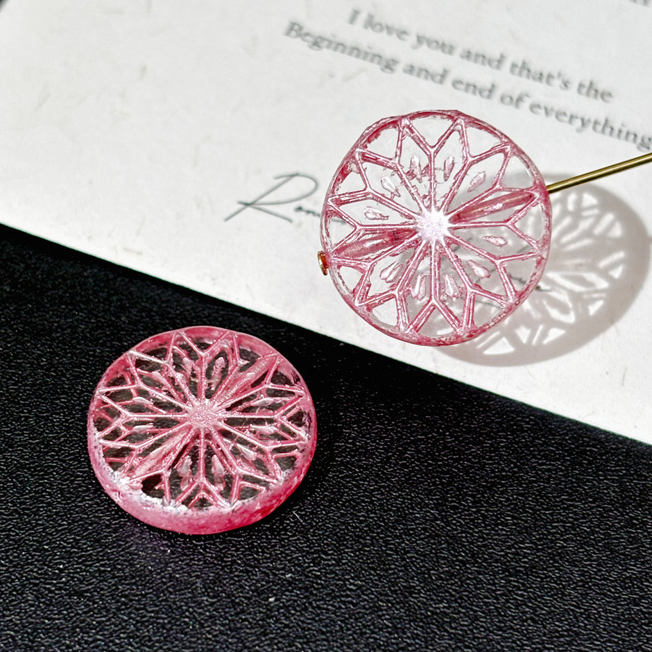 18mm Czech Glass Origami Flower Coin Beads - Geometric Floral Round Loose Beads for DIY Jewelry