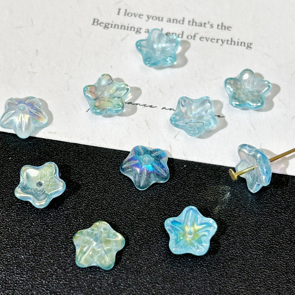 Blue Czech Glass Beads Assortment - Mixed Flowers, Birds, Leaves & Multi-Shape Loose Beads for DIY Jewelry