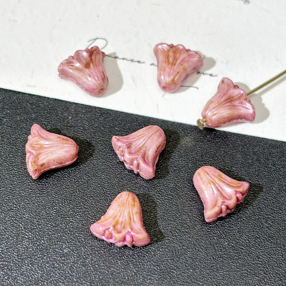 9x10mm Vintage Lily Flower Czech Glass Beads - Pressed Floral Loose Beads for DIY Bracelets & Jewelry