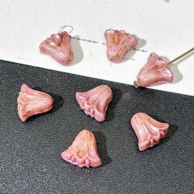 9x10mm Vintage Lily Flower Czech Glass Beads - Pressed Floral Loose Beads for DIY Bracelets & Jewelry