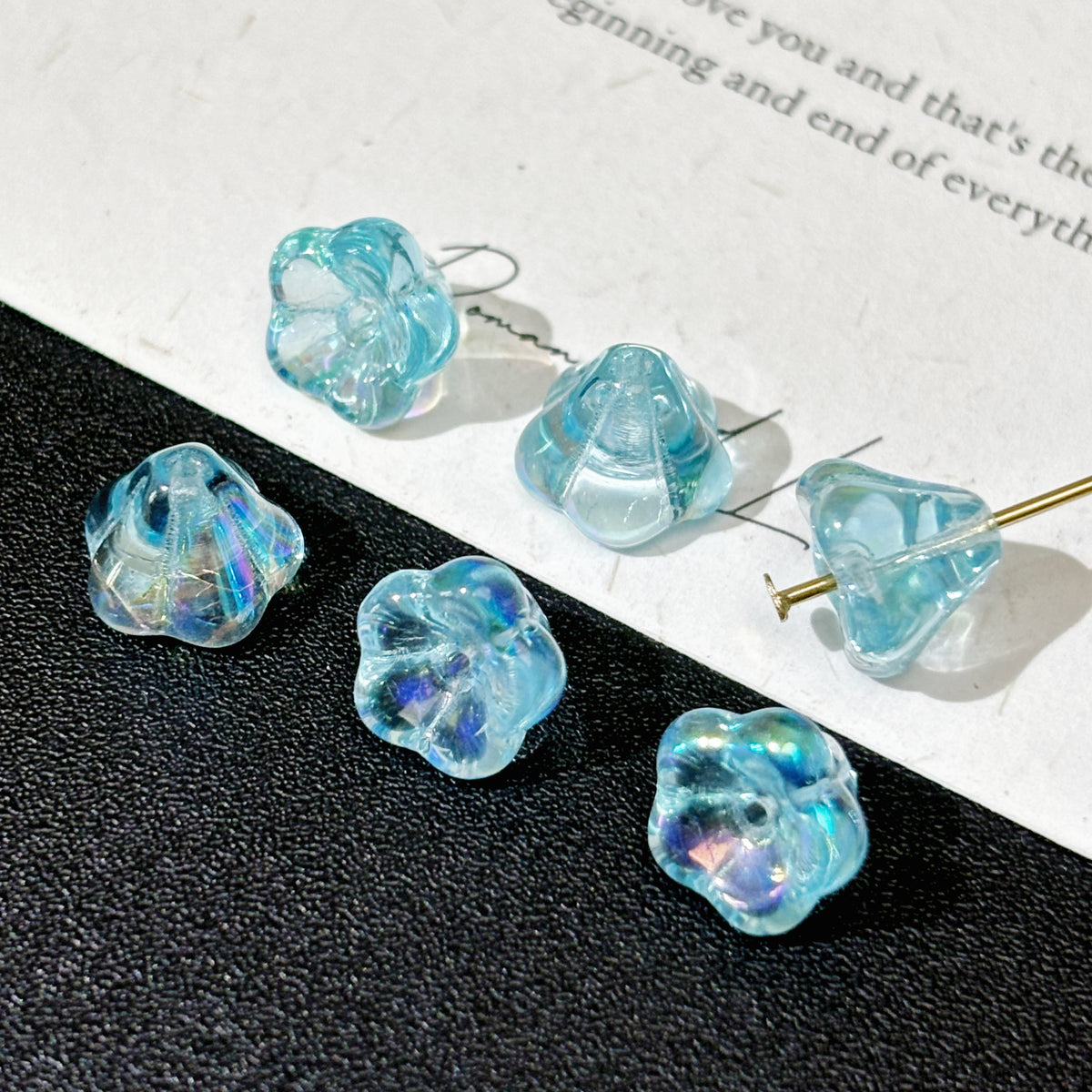 Blue Czech Glass Beads Assortment - Mixed Flowers, Birds, Leaves & Multi-Shape Loose Beads for DIY Jewelry