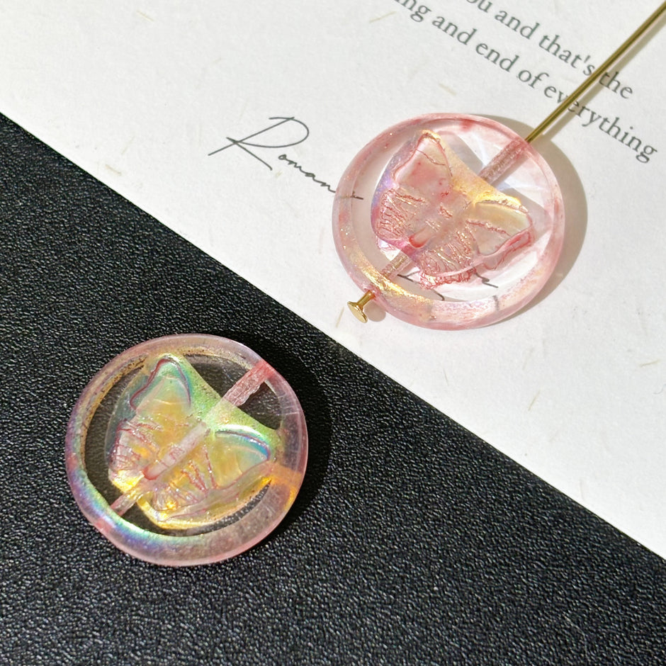 20mm Vintage Czech Glass Butterfly Coin Beads - Round Loose Focal Beads for DIY Jewelry